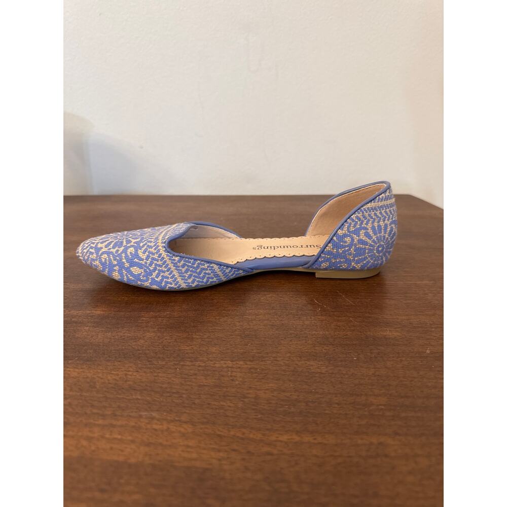 Soft Surroundings Amelia D'Orsay Boho Tribal Blue Tan Summer Flat Size 7 - Picture 3 of 8
